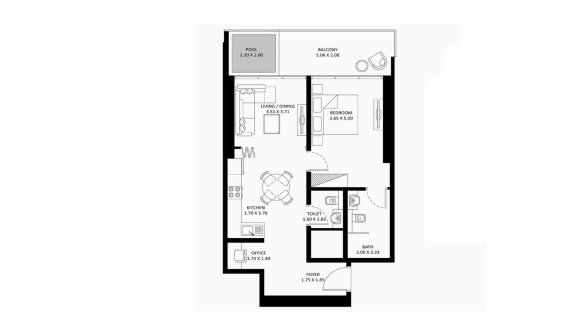 Планировка квартиры 1 спальня в ЖК ELITZ 3 № 11010 (2D)